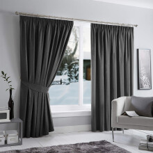 (46 x 54 inch (3.8ft x 4.5ft), Dark Grey) Blackout Pencil Pleat Curtains with Tie Backs-Thermal Insulated Curtain for Bedroom Livingroom