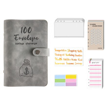 A6 Leather Budget Binder 100 Environments, Pink/Gray/Blue/Dark Blue