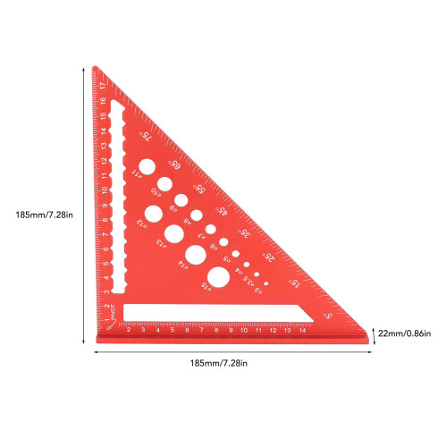 Rojo Regla triangular de 7 pulgadas y transportador para carpintería 1