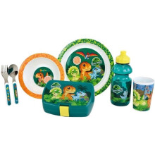 JURASSIC WORLD - Conjunto de louça infantil com copo, prato de sopa, prato, talheres, garrafa de água e lancheira