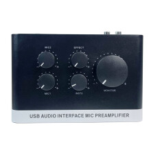 USB Sound Interface with Phantom Power, Aluminum Alloy, Black, 160x103x43mm