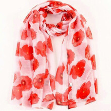 (red) Poppy Print Scarf Remembrance Day Poppies Floral Wrap Shawl for Women Ladies