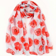 (blue) Poppy Print Scarf Remembrance Day Poppies Floral Wrap Shawl for Women Ladies