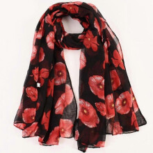 (black) Poppy Print Scarf Remembrance Day Poppies Floral Wrap Shawl for Women Ladies