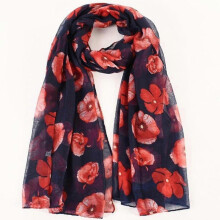 (dark blue) Poppy Print Scarf Remembrance Day Poppies Floral Wrap Shawl for Women Ladies