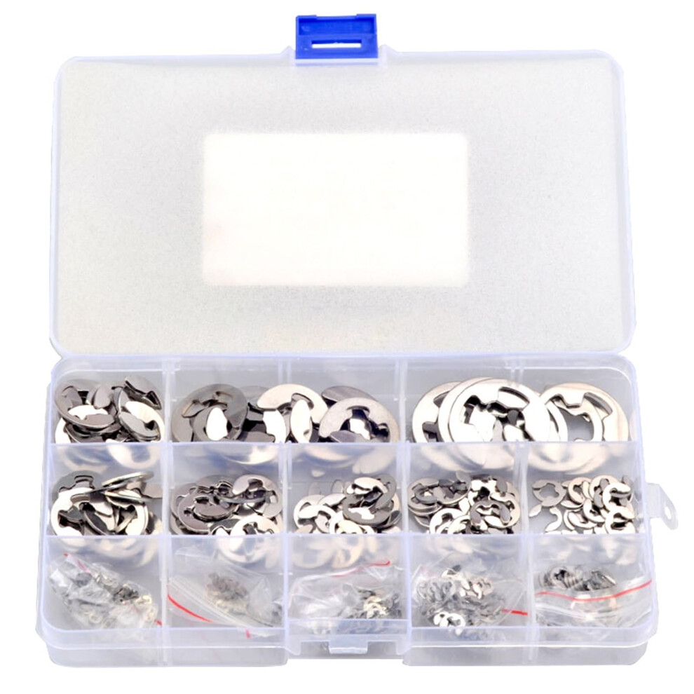M1.5-M15 E-Clip Washers Set, 400 Pcs, 304 Stainless Steel Din6799 External Retaining Ring, One Color 6038364951328