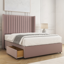 (Pink, 6ft Super King (with Mattress)) Manhattans Divan Double Bed Base with 2 Drawers 54" Wingback Headboard Velvet Upholstered Storage Bed with Mattress Option