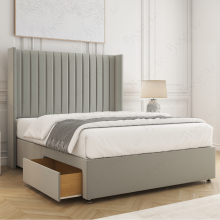 (Silver, 4ft6" Double (No Mattress)) Manhattans Divan Double Bed Base with 2 Drawers 54" Wingback Headboard Velvet Upholstered Storage Bed with Mattress Option