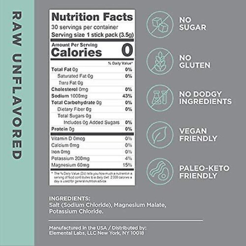 LMNT Zero-Sugar Electrolytes Raw Unflavored Salt 30 Sticks 2