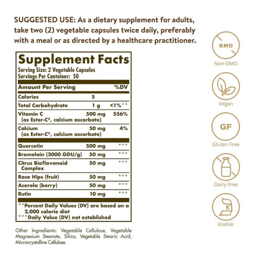 Solgar Quercetin Complex with Ester-C Plus 100 Vegetable Capsules 2