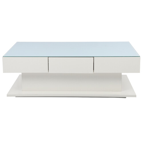 Modern White Coffee Table Tempered Glass Side
