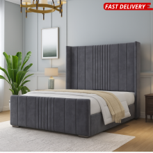 (Cream (with Mattress), 4ft6" Double (No Gaslift)) Luxury Wing back Double Bed Frame Plush Velvet with Mattress Ottoman Gas Lift Storage Option Handmade UK