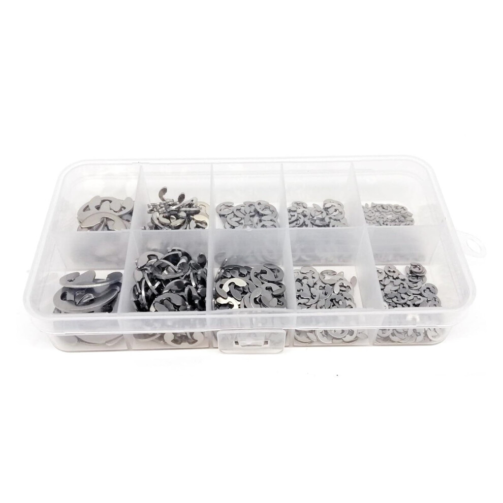 580Pcs E Clip Snap Assortment Kit 10 Sizes M1.5-M10mm Black Stainless Steel External Circlip Retaining Ring Washer 6947110817934