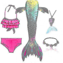 (110, Set 2) Black Friday 5pcs Girls Mermaid Tail Swimsuit Set for Kids - Ariel Cosplay Costume & Fantasy Beach Bikini