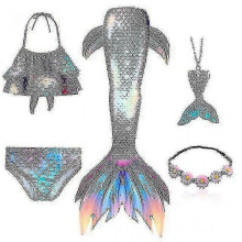 (140, Set 1) Black Friday 5pcs Girls Mermaid Tail Swimsuit Set for Kids - Ariel Cosplay Costume & Fantasy Beach Bikini