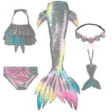 (130, Set 3) Black Friday 5pcs Girls Mermaid Tail Swimsuit Set for Kids - Ariel Cosplay Costume & Fantasy Beach Bikini