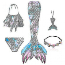 (110, Set 4) Black Friday 5pcs Girls Mermaid Tail Swimsuit Set for Kids - Ariel Cosplay Costume & Fantasy Beach Bikini