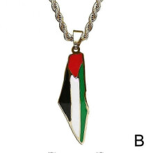 (Gold) Silver Gold Plated Palestine Flag Map Necklace Pendant 60cm Chain Palestinian