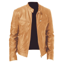 (M)Men's Motorcycle Leather Jacket Stand Collar Zipper Multi-Pocket