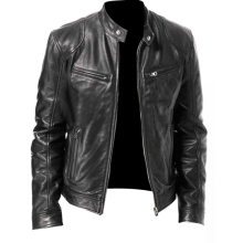 (9XL)Men's Motorcycle Leather Jacket Stand Collar Zipper Multi-Pocket