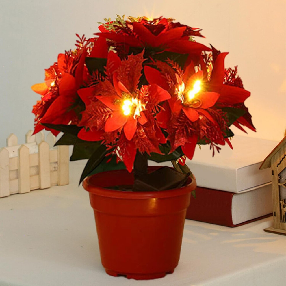 Christmas Tree Decorations Clearance Tabletop Poinsettia Tree Light Christmas Plant With Lights Poinsettia Flowers Artificial Lighted For Holiday Part