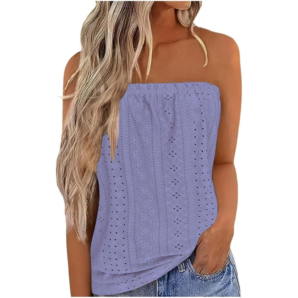(Xl, 001* ) Vest For Women Promotion Boho Tops Strapless Bandeau Tank Tops Summer Casual Sleeveless Tube Shirt Blouse Tanks Summer Tank Tops Cas Purple