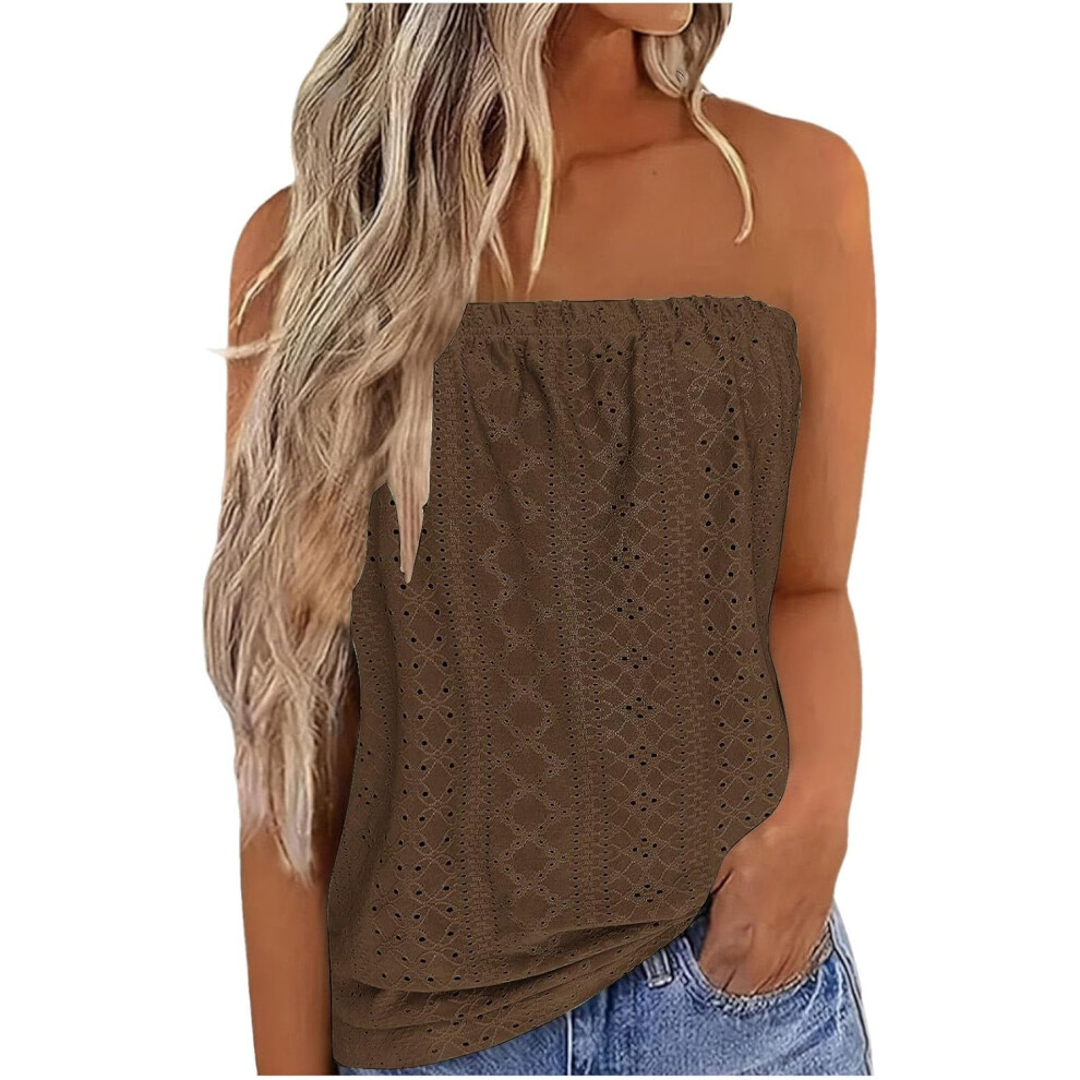 (Xxl, 002* ) Vest For Women Promotion Boho Tops Strapless Bandeau Tank Tops Summer Casual Sleeveless Tube Shirt Blouse Tanks Summer Tank Tops Cas Brown