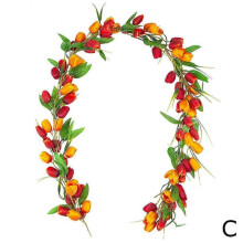 (Gray) Artificial Tulip Garland Spring Garland Easter Decorations W/ Flower Green