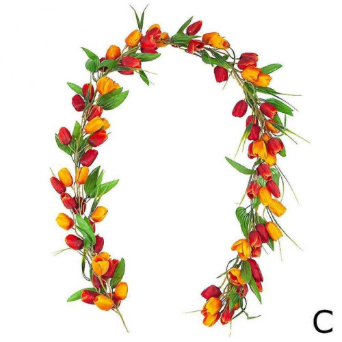 (Gray) Artificial Tulip Garland Spring Garland Easter Decorations W/ Flower Green