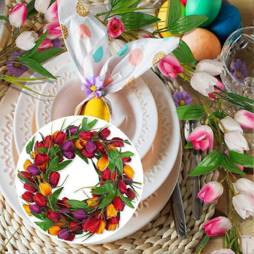 (A) Artificial Tulip Garland Spring Garland Easter Decorations W/ Flower Green 1