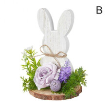(B) Easter Rabbit Wooden Ornament Home Retro Revival Festival Dress Up