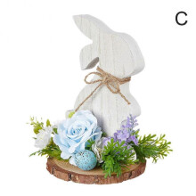 (Green) Easter Rabbit Wooden Ornament Home Retro Revival Festival Dress Up