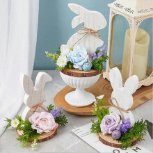 (A) Easter Rabbit Wooden Ornament Home Retro Revival Festival Dress Up