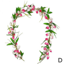 (Blue) Artificial Tulip Garland Spring Garland Easter Decorations W/ Flower Green