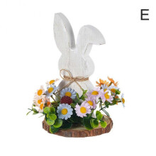(E) Easter Rabbit Wooden Ornament Home Retro Revival Festival Dress Up