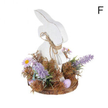 (F) Easter Rabbit Wooden Ornament Home Retro Revival Festival Dress Up