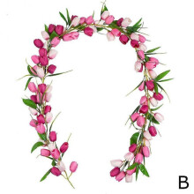 (White) Artificial Tulip Garland Spring Garland Easter Decorations W/ Flower Green