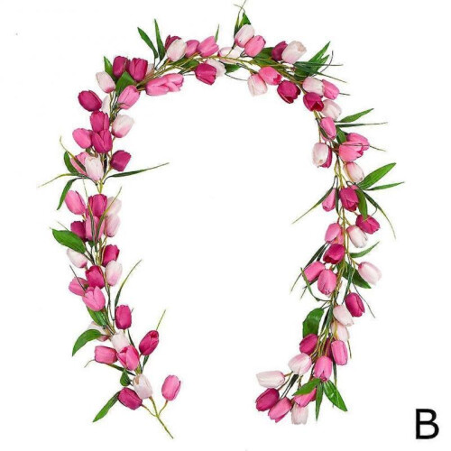 (White) Artificial Tulip Garland Spring Garland Easter Decorations W/ Flower Green
