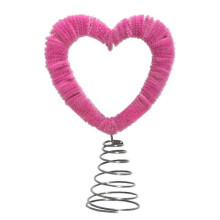 (Rose red) Heart-Shaped Rotating Christmas Tree Ornament Metal Plush Holiday Decoration