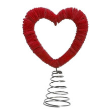 (Red) Heart-Shaped Rotating Christmas Tree Ornament Metal Plush Holiday Decoration