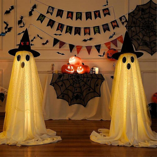 (2pcsA, A) Porch Ghost with Mesh Screen,create a spooky atmosphere at night, bring mystery 1