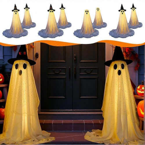(2pcsA, A) Porch Ghost with Mesh Screen,create a spooky atmosphere at night, bring mystery 2