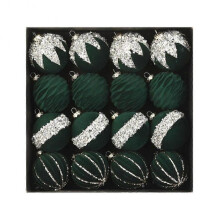(Green) Christmas Tree Decoration Balls 16Pcs Plush Christmas Ball Set Party Decor