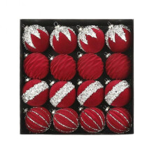 (Red) Christmas Tree Decoration Balls 16Pcs Plush Christmas Ball Set Party Decor