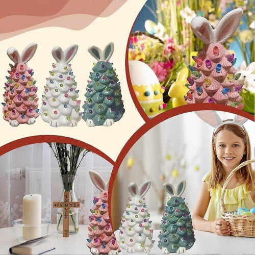 (E, Pink) Resin craft rabbit Easter decoration ornaments 2