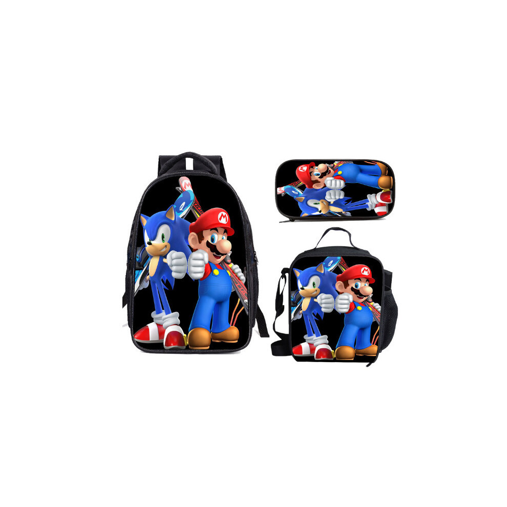 (Custom Style 26, Three-piece set: 17-inch backpack + shoulder bag + pencil case) Mario Cartoon Backpack for Primary and Secondary School Students, Th-image-OPC-PK7H7FG-NEW