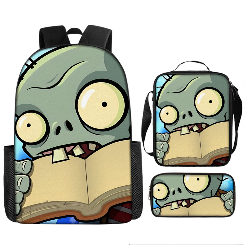 (Style 23, 17-inch Backpack) Straight Hair Plants vs Zombies Student Backpack School Bag Children's Rucksack Crossbody Bag Pen Case Three-Piece Set-image-OPC-PK7H7KR-NEW