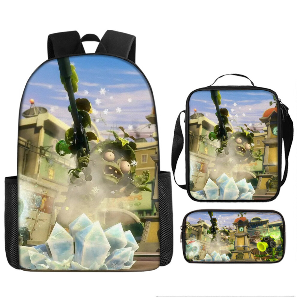 (Style 4, Three-Piece Set (17-inch Backpack + Crossbody Bag + Pen Case)) Straight Hair Plants vs Zombies Student Backpack School Bag Children's Rucksa-image-OPC-PK7H7NN-NEW