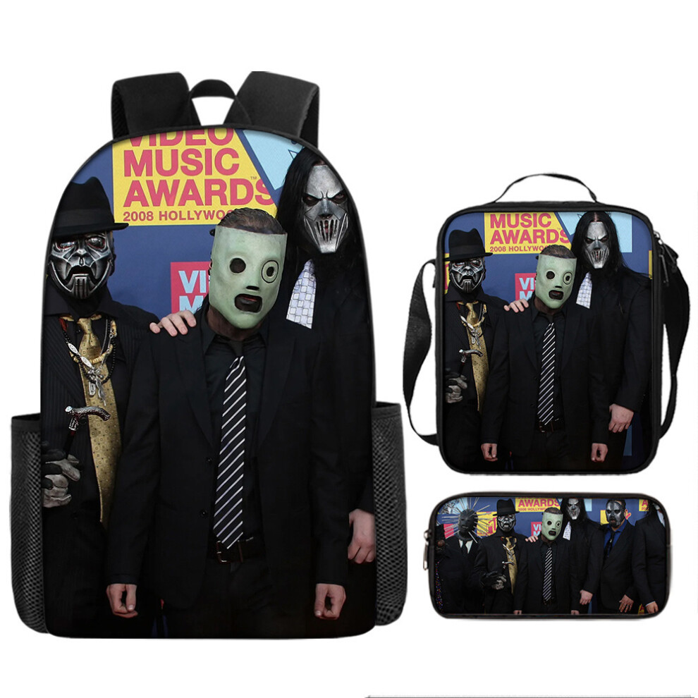 (D, ???) Halloween Backpack Heavy Metal Rock Slipknot Band Three-Piece Set: Backpack, Crossbody Bag, and Pencil Case-image-OPC-PK7HBQB-NEW
