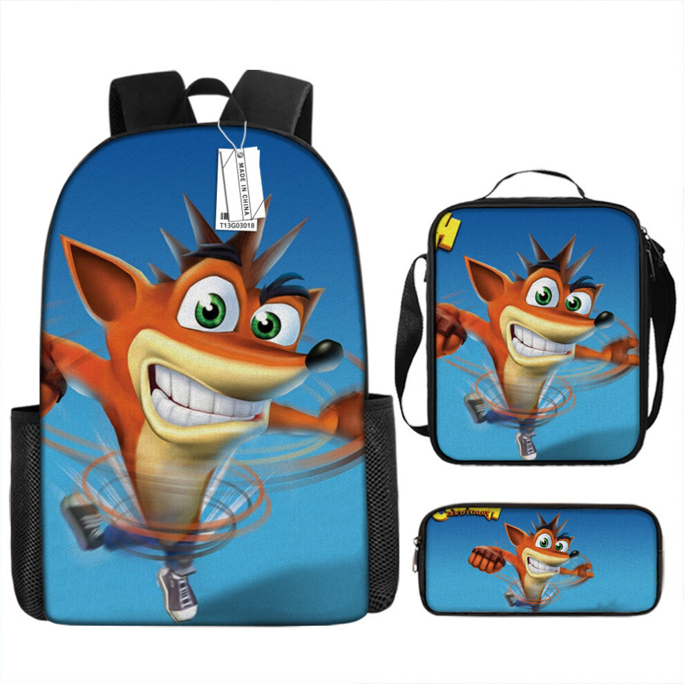 (4, backpack) Crash Bandicoot Cartoon Print Backpack Student Printed Three-Piece Set Including Backpack, Shoulder Bag, and Pencil Case-image-OPC-PK7HCPJ-NEW